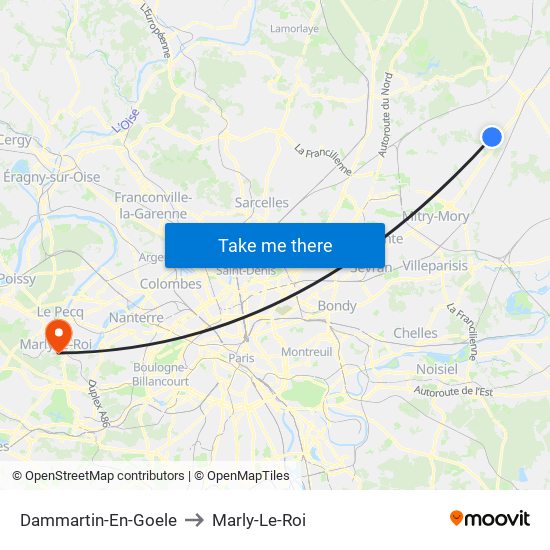 Dammartin-En-Goele to Marly-Le-Roi map