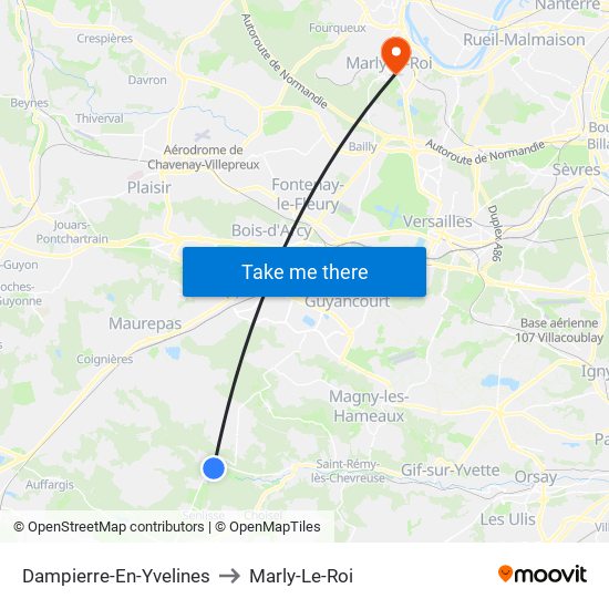 Dampierre-En-Yvelines to Marly-Le-Roi map
