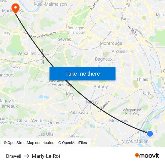 Draveil to Marly-Le-Roi map