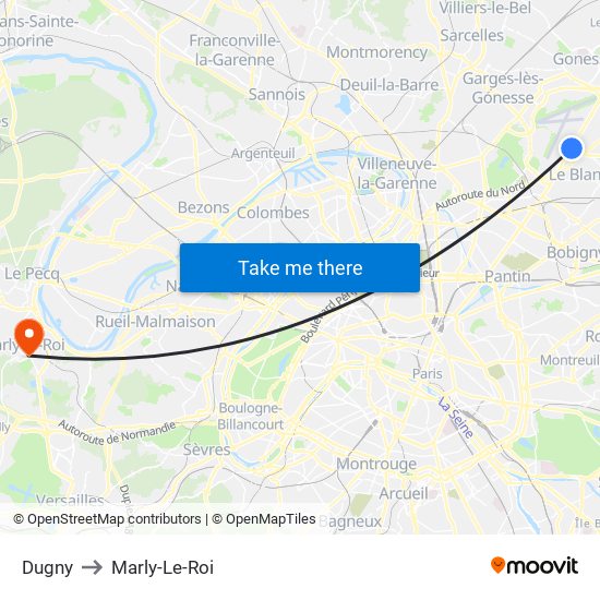 Dugny to Marly-Le-Roi map