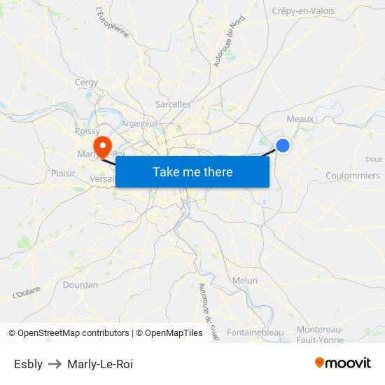 Esbly to Marly-Le-Roi map