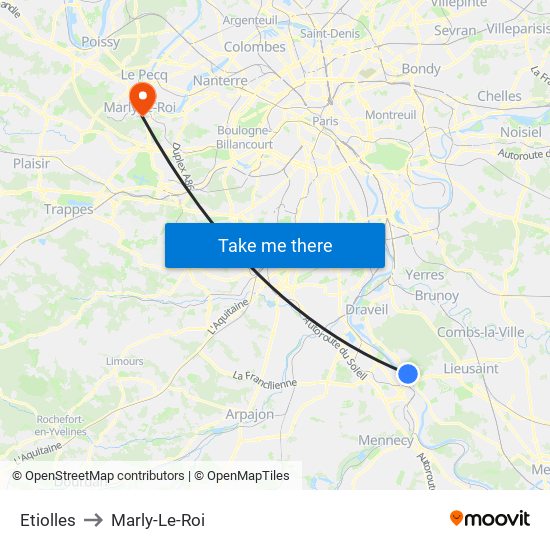 Etiolles to Marly-Le-Roi map