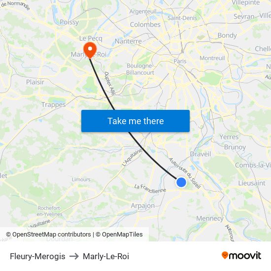 Fleury-Merogis to Marly-Le-Roi map