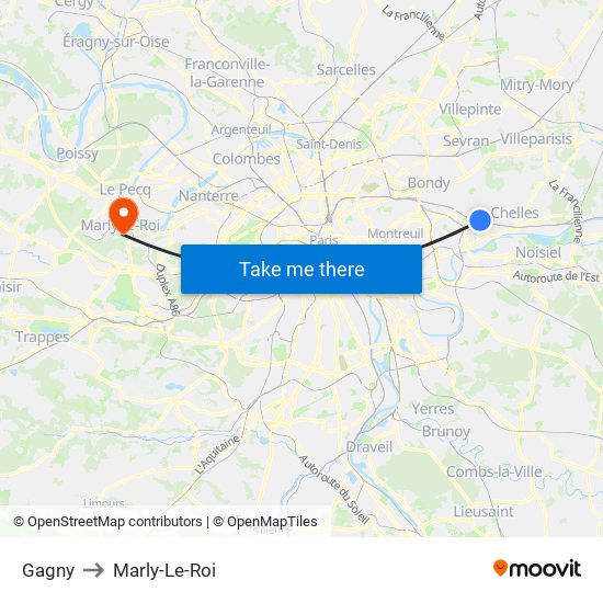 Gagny to Marly-Le-Roi map