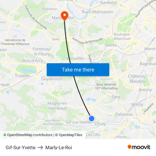 Gif-Sur-Yvette to Marly-Le-Roi map