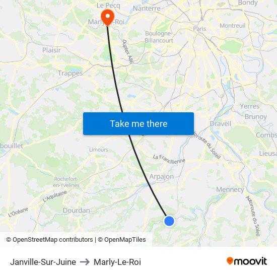 Janville-Sur-Juine to Marly-Le-Roi map
