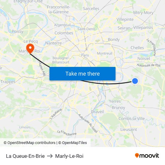 La Queue-En-Brie to Marly-Le-Roi map