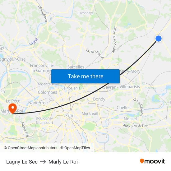 Lagny-Le-Sec to Marly-Le-Roi map