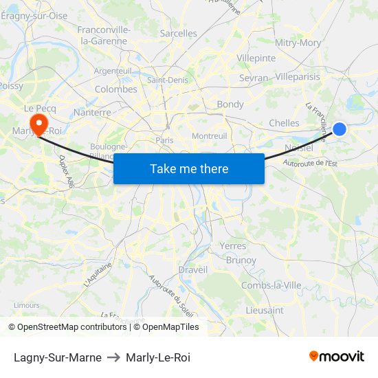 Lagny-Sur-Marne to Marly-Le-Roi map