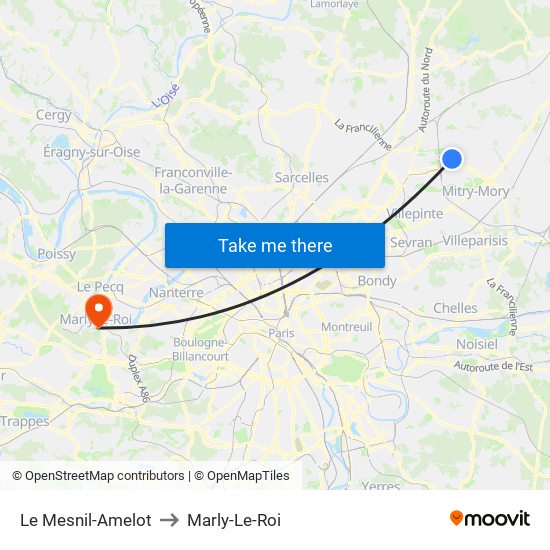 Le Mesnil-Amelot to Marly-Le-Roi map