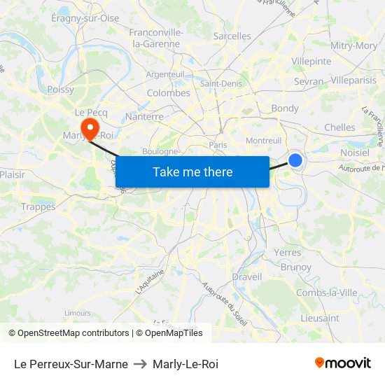 Le Perreux-Sur-Marne to Marly-Le-Roi map