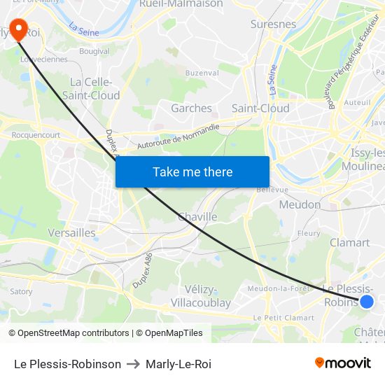 Le Plessis-Robinson to Marly-Le-Roi map