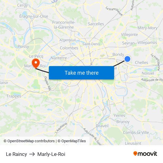 Le Raincy to Marly-Le-Roi map