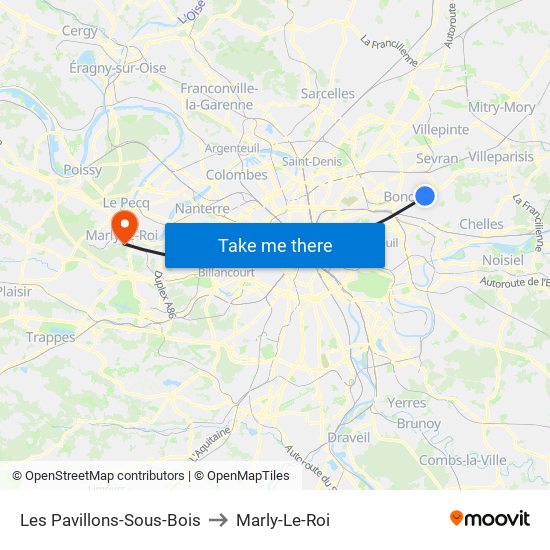 Les Pavillons-Sous-Bois to Marly-Le-Roi map
