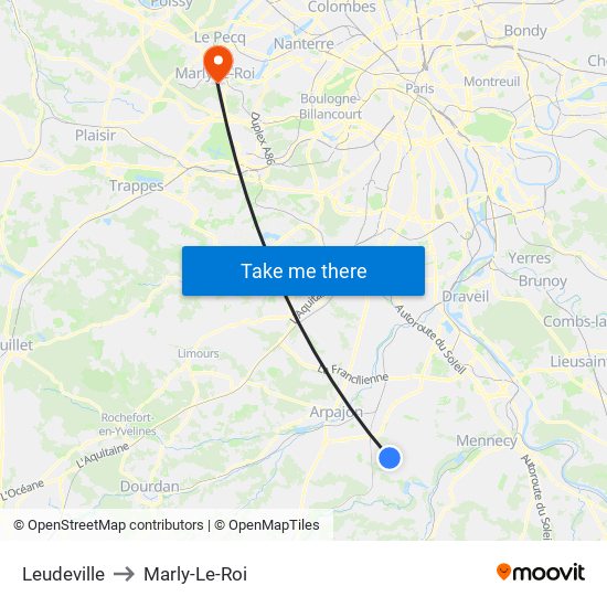 Leudeville to Marly-Le-Roi map