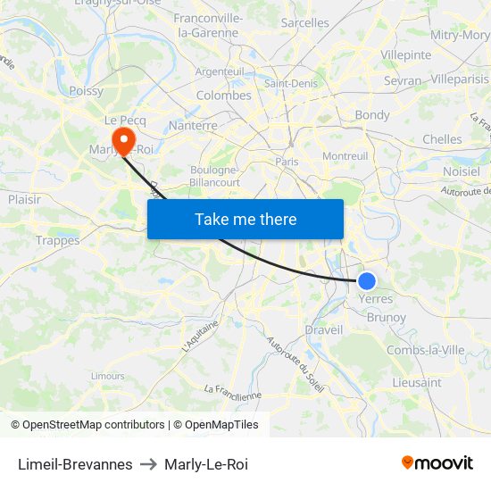 Limeil-Brevannes to Marly-Le-Roi map