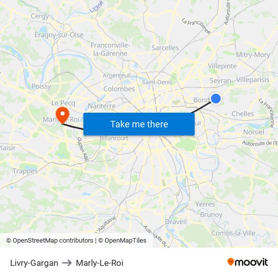 Livry-Gargan to Marly-Le-Roi map