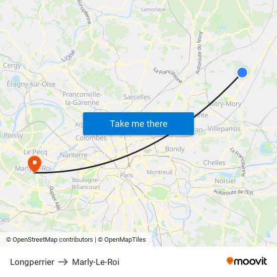 Longperrier to Marly-Le-Roi map