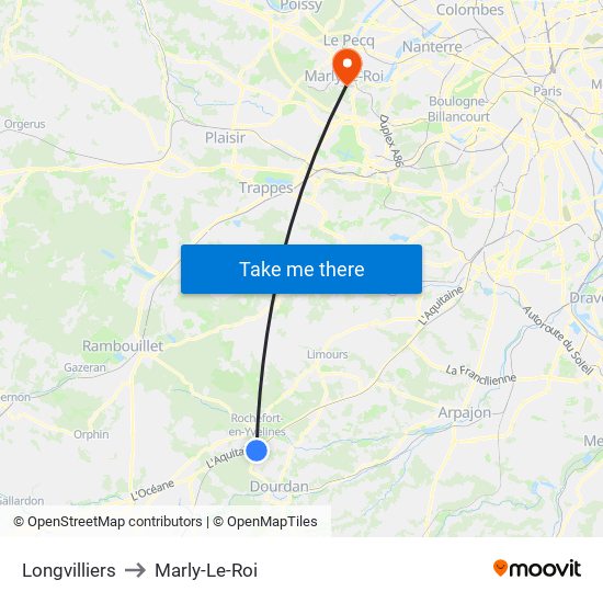Longvilliers to Marly-Le-Roi map