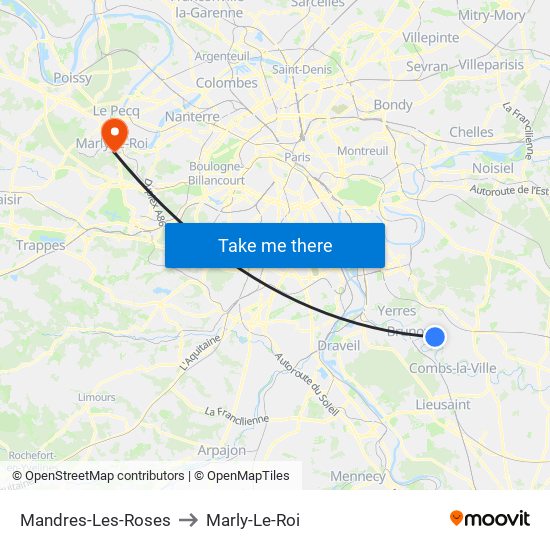 Mandres-Les-Roses to Marly-Le-Roi map