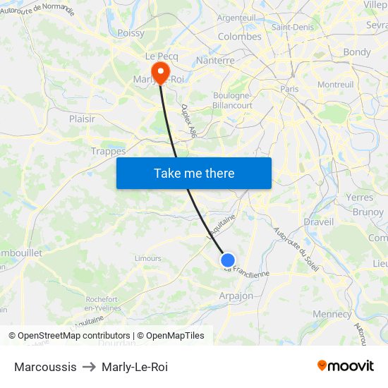 Marcoussis to Marly-Le-Roi map