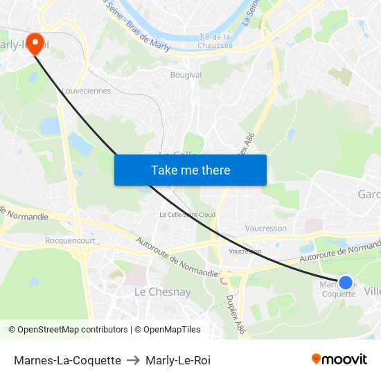 Marnes-La-Coquette to Marly-Le-Roi map