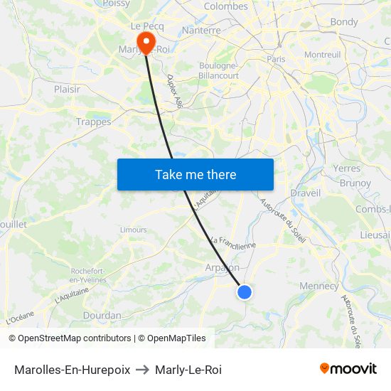 Marolles-En-Hurepoix to Marly-Le-Roi map