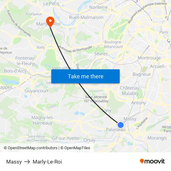 Massy to Marly-Le-Roi map