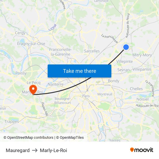Mauregard to Marly-Le-Roi map