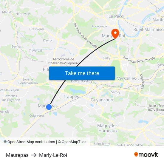 Maurepas to Marly-Le-Roi map