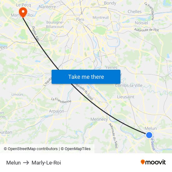 Melun to Marly-Le-Roi map