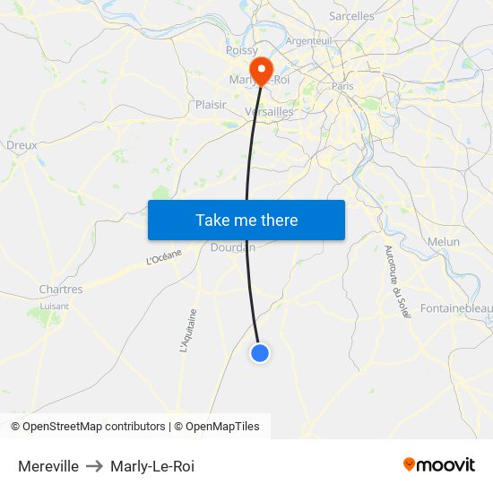 Mereville to Marly-Le-Roi map