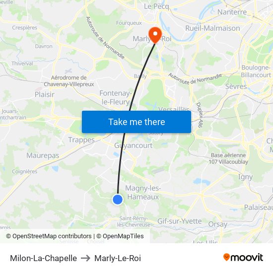 Milon-La-Chapelle to Marly-Le-Roi map