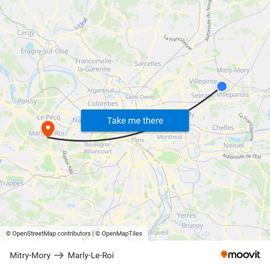 Mitry-Mory to Marly-Le-Roi map
