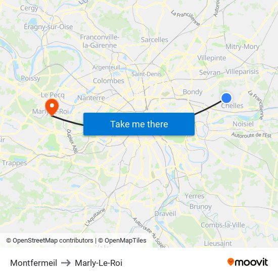 Montfermeil to Marly-Le-Roi map