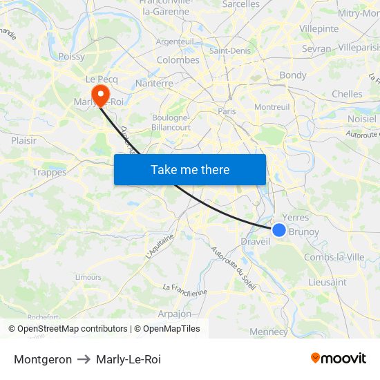 Montgeron to Marly-Le-Roi map