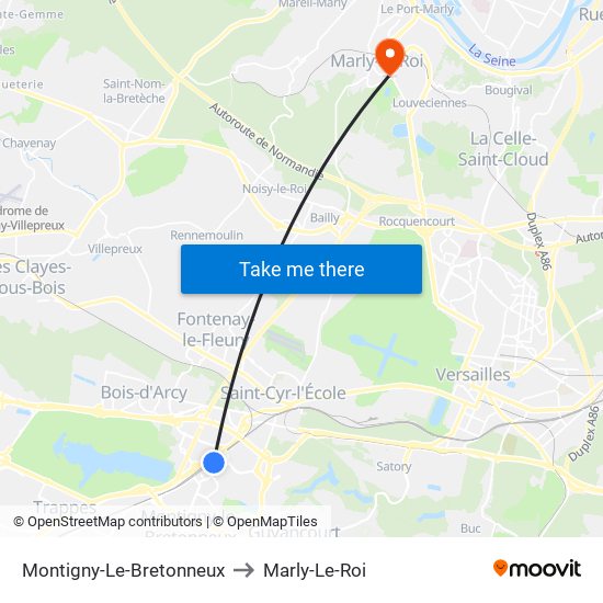 Montigny-Le-Bretonneux to Marly-Le-Roi map