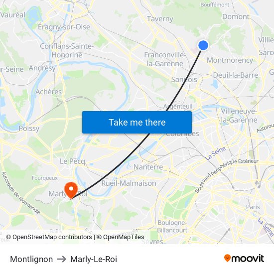 Montlignon to Marly-Le-Roi map