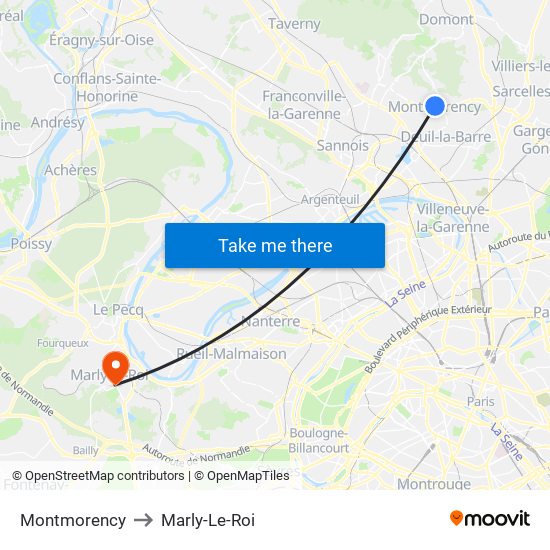 Montmorency to Marly-Le-Roi map