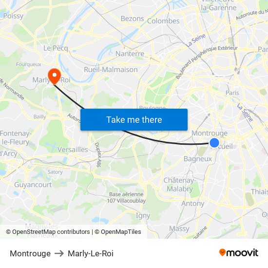 Montrouge to Marly-Le-Roi map