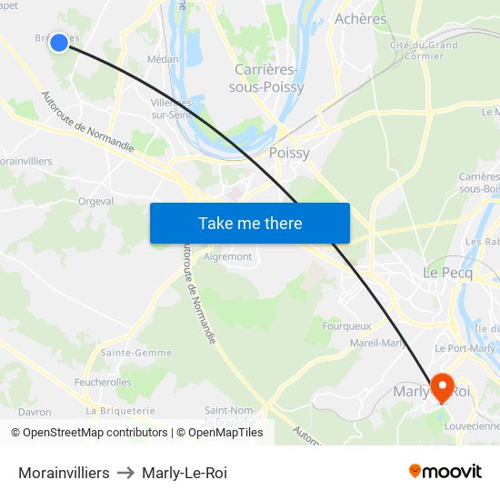 Morainvilliers to Marly-Le-Roi map