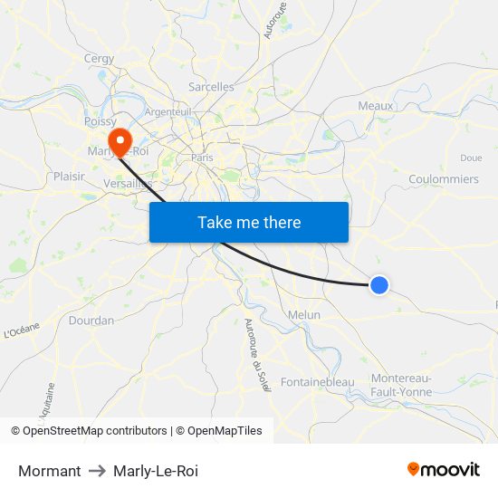 Mormant to Marly-Le-Roi map