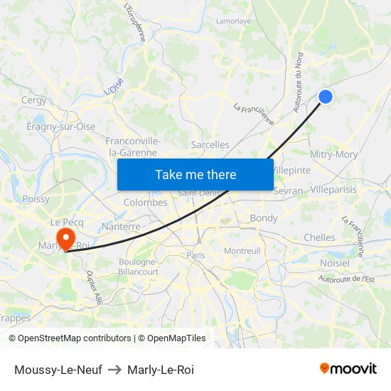 Moussy-Le-Neuf to Marly-Le-Roi map