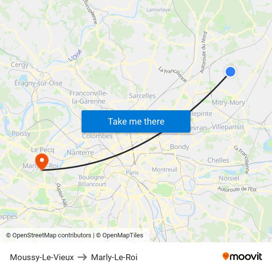 Moussy-Le-Vieux to Marly-Le-Roi map