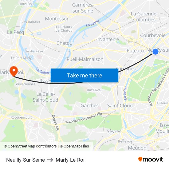 Neuilly-Sur-Seine to Marly-Le-Roi map