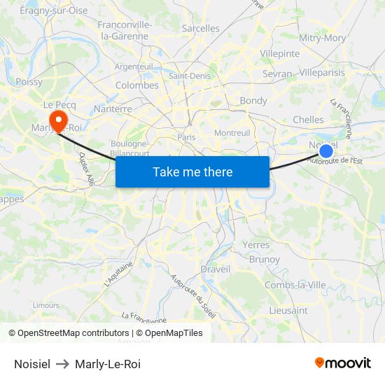 Noisiel to Marly-Le-Roi map