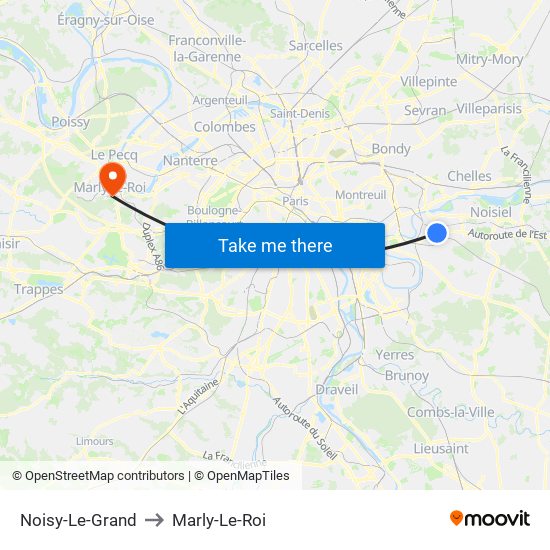 Noisy-Le-Grand to Marly-Le-Roi map