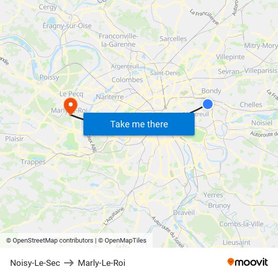 Noisy-Le-Sec to Marly-Le-Roi map