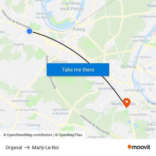 Orgeval to Marly-Le-Roi map