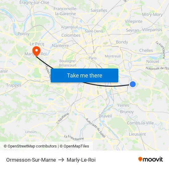 Ormesson-Sur-Marne to Marly-Le-Roi map